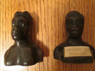 Pair 1930 ' S Nigeria African Hand Craved Busts Ebony Wood 3 - 1/2 