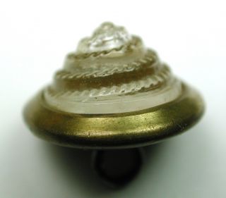 Antique Glass In Metal Button Crystal Color Spiral Cone Design With Brass Border photo