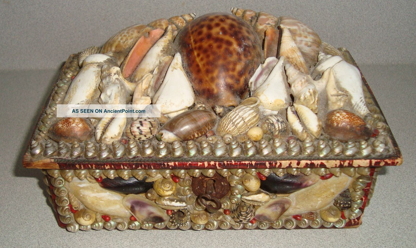 Antique 19th C Folk Art Sailor ' S Sailors Valentine Shellwork Shell Work Box 1 Folk Art photo
