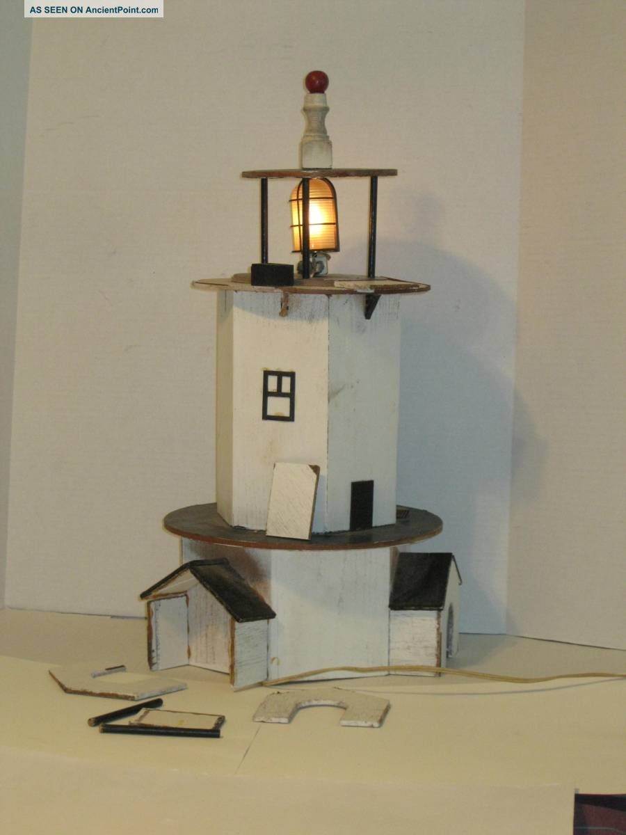 Vintage Wood Electric Lighthouse Project Hand Made,  Works 21 - 1/2 Tall G Scale? Folk Art photo
