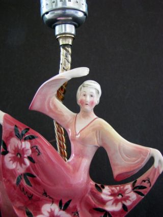 Vintage 1930s Katzhutte Art Deco Lamp Dancing Porcelain Lady 2 Hertwig photo