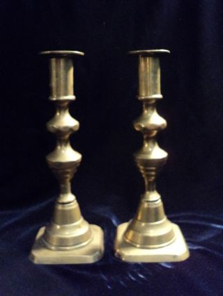 Pair Of 19th Century Brass Push Up Candlesticks Candle Sticks photo