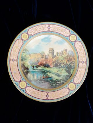 Antique English Warwick Castle Tin Collectors Plate Ornate Vivid Colors photo