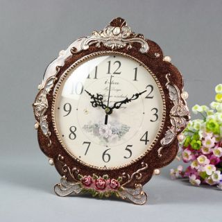 European Brown Decoration Metal+glass Height 29cm Width 26.  5cm Mute Table Clock. photo