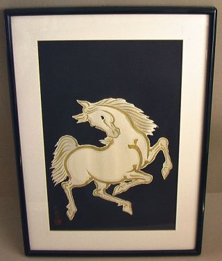 Vtg Nisaburo Ito Gold Horse Japanese Woodblock Print Signed 1950s Japan Uchida photo