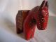 Old Rare Handmade Red Emboss Painted Colorful Horse Baby Wooden Statue Figurine India photo 3