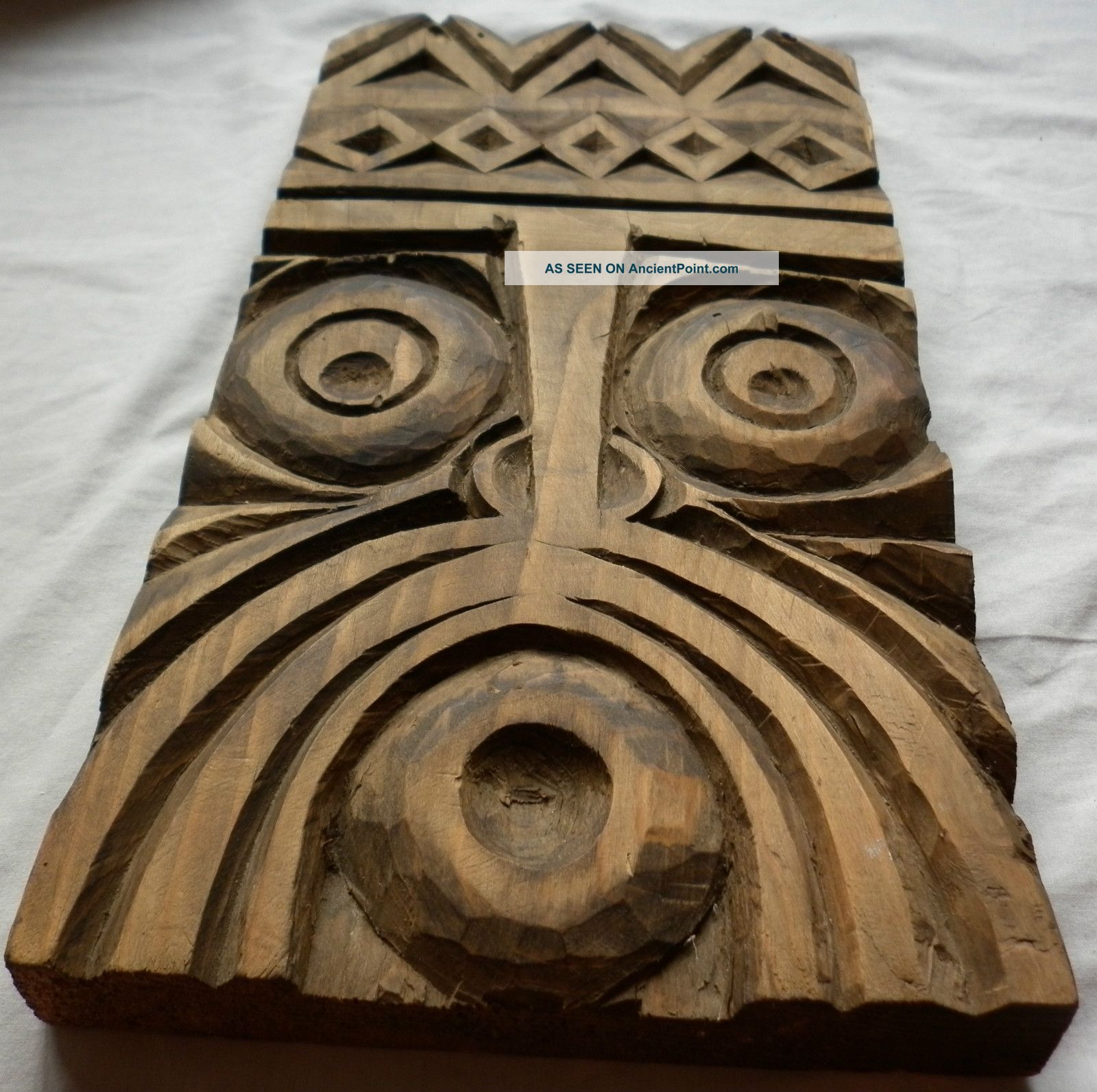 Primitive Art Wall Panel Carving Wood Medieval Thracian Ethnic Scare Away Evil Primitives photo