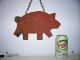 Old Hand Made Carnival Cut - Out Of Old Rusted Pig,  Metal Target,  On Rusted Chain Primitives photo 1