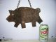 Old Hand Made Carnival Cut - Out Of Old Rusted Pig,  Metal Target,  On Rusted Chain Primitives photo 2