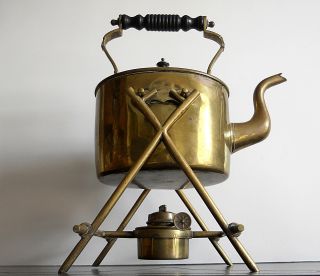 Antique 1870 ' S Brass Spirit Kettle & Warming Stand By William Soutter & Sons photo