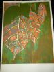Mid Century Modern 70 ' S Wood Block Painting Print Abstract Leaves Signed Art Mid-Century Modernism photo 1