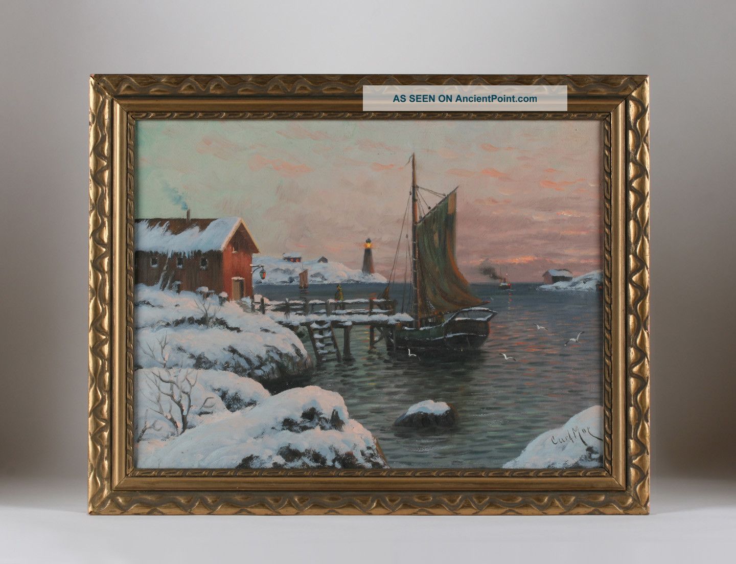 Old Norwegian Impressionist Oil Painting - Signed / Norway Scandinavian Maritime Arts & Crafts Movement photo