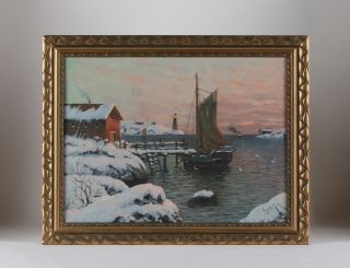 Old Norwegian Impressionist Oil Painting - Signed / Norway Scandinavian Maritime photo