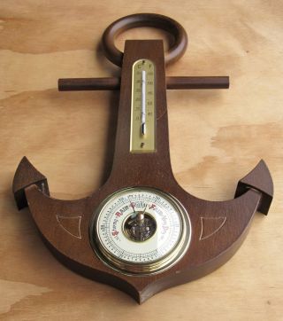 Brass Timber Wooden Ship Anchor Barometer Germany German Navy Maritime Thermo photo