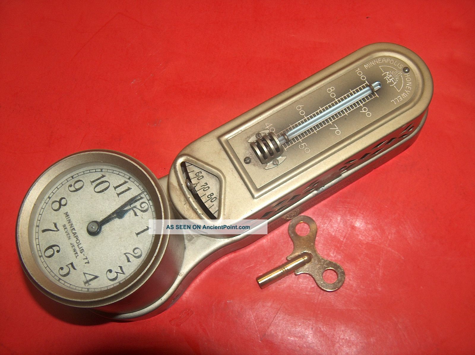 Old Vtg M - H - R Heat Regulator Art Deco Clock Thermostat Model 77 Solid Brass Other photo