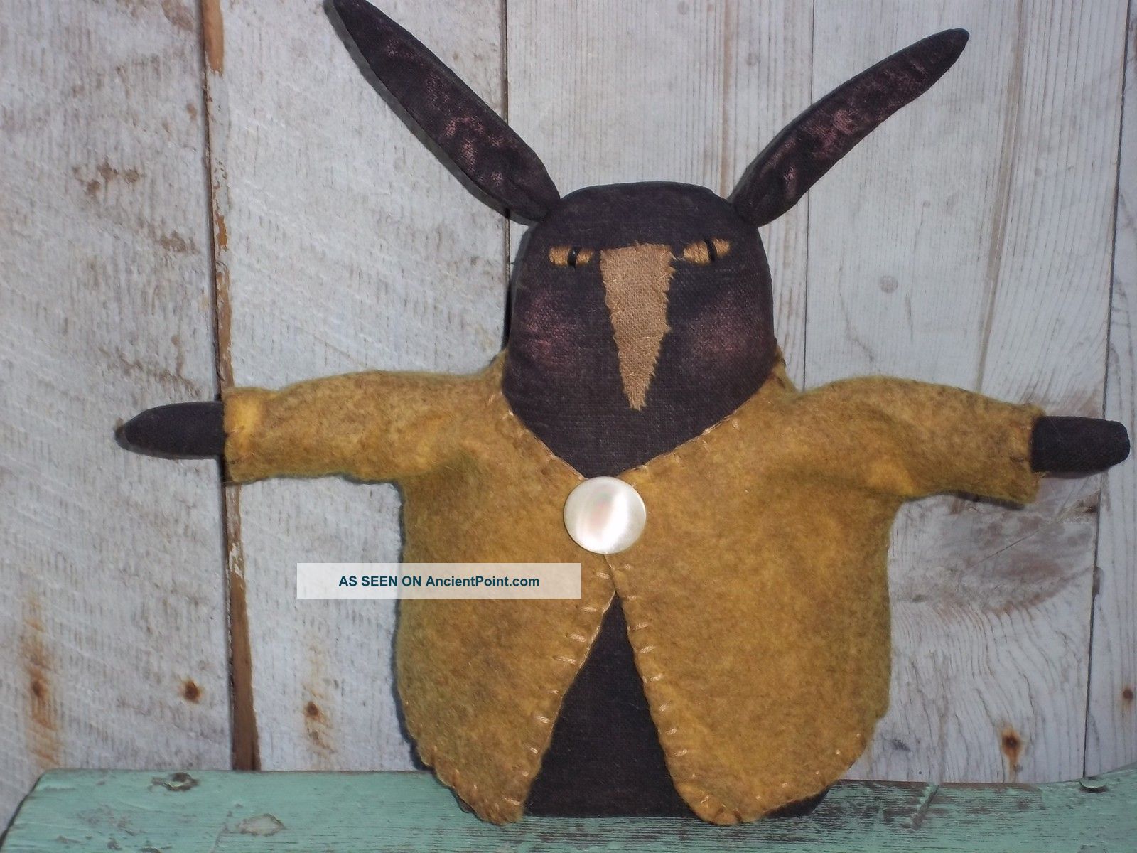 Very Prim And Folky Black Stump Spring Thyme Bunny Wool Felt Jacket Pfatt Primitives photo