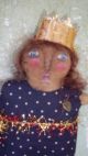 Prim And Folky Olde Thyme Doll Blue Star Dress N Paper Crown Pfatt Primitives photo 2