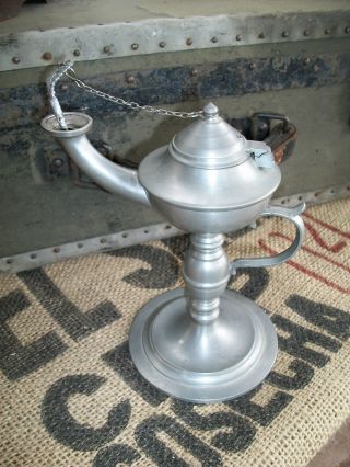 West German Pewter Aladdin Style Mid Century Oil Lamp Cigar Lighter Parlour photo