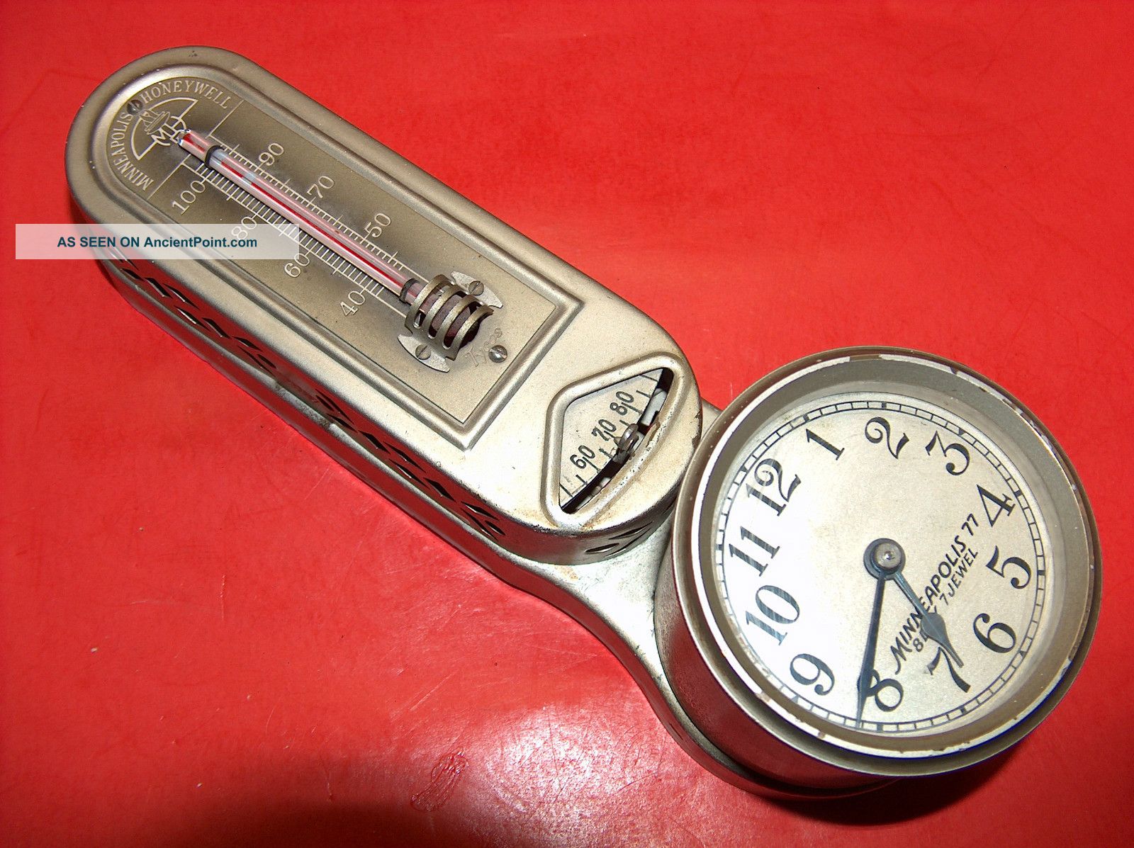 Vtg Old M - H - R Solid Brass Model 77 Heat Regulator Art Deco Clock Thermostat Other photo