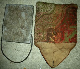 Antique 1800s Fireplace Warming Stone In Rare Folk Art Fabric Cover Case Vafo photo