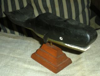 Antique C1930s Folk Art Carved Sperm Whale Green Paint Found In New Bedford Vafo photo