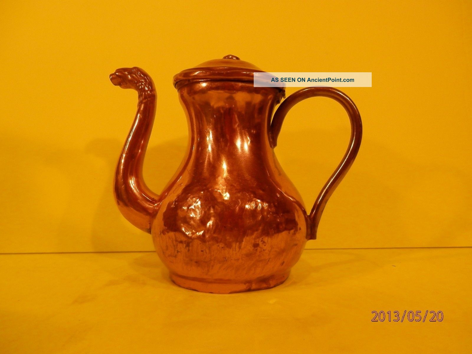 Antique English Copper Tea Kettle Teapot With Lid Late 19thcentury Metalware photo