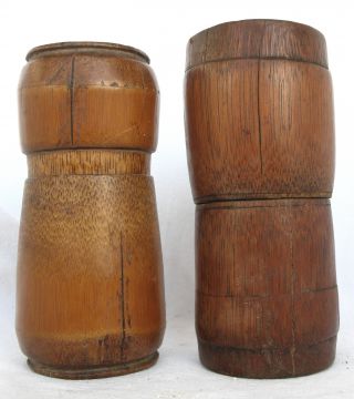 2 Pc Bamboo Betelnut Lime Container Timor Tribal Betel Nut Late 20th C photo