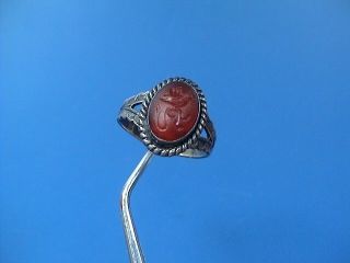 Marvelous Decorated Post Medieval Silver Ring With Griffin Intaglio photo