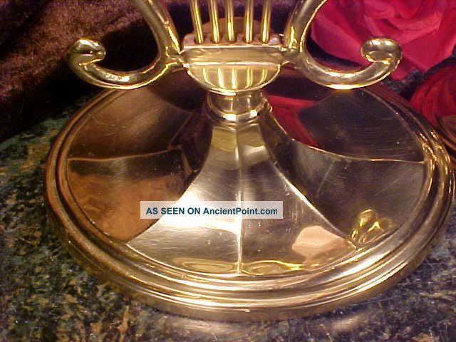 Rare Pair Brass Lyre Candlesticks Candle Holders Metalware photo