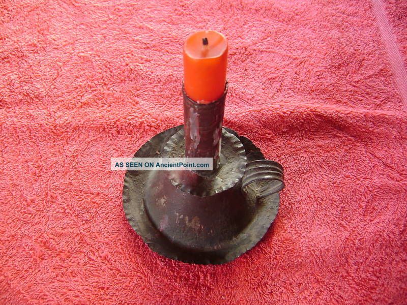 Circa 1820 Chamberstick Candle Holder Made By Tinsmith Metalware photo
