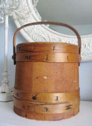 Vintage Antique Primitive Wooden Shaker Firkin Sugar Bucket Pantry Box Md - Lg photo