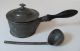 Antique 1894 Primitive Tin Pot With Wooden Handle & Tin Ladle Cooking Or Serving Primitives photo 4