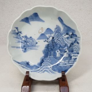 F101: Real Japanese Old Imari Blue - And - White Namasu Plate In Edo Era photo