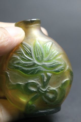 Chinese Antique Peking Overlay Flower Carved Glass Snuff Bottle photo