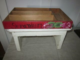 Hand Painted Silverware Box With Geraniums Painted In Red. photo