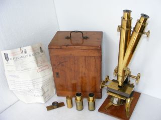 19th Century Brass Binocular Microscope By Hudson & Son,  Greenwich photo
