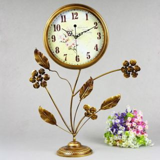 European Rural Gold Metal Diameter 27.  5cm Mute Decorative Table/desk Clock photo