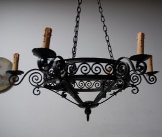 Vintage Hand Made Quality Wrought Iron Art 6 Light Chandelier photo