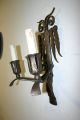 Rare - Art Nouveau Hand Wrought Iron Art 2 - Light Owl Wall Sconce Chandeliers, Fixtures, Sconces photo 9