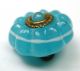 Antique Charmstring Glass Button Turquoise Candy Mold W/ Brass Ome Swirl Back Buttons photo 1