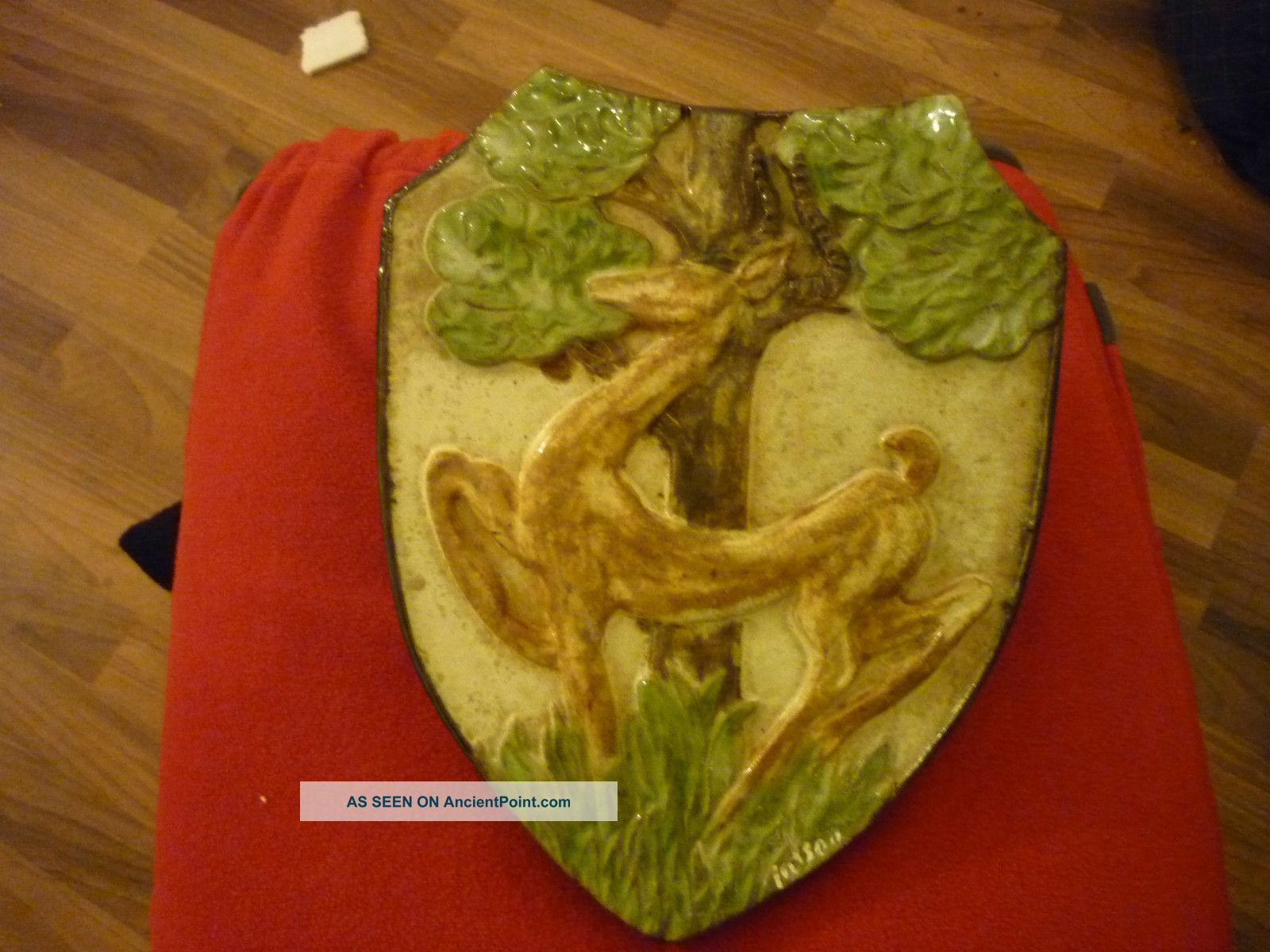 Victorian Arts And Crafts Pottery Wall Plaqe Shaped Like Shield Mint / Rare Arts & Crafts Movement photo