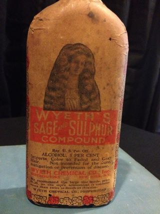 Antique Bottle,  Wyeth ' S Sage And Sulphur Compound/ Hair Serum,  C.  1910? photo