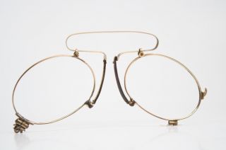 Pince Nez Glasses Antique Eyeglasses 12k Gold Filled Spring Bridge 1259 photo