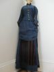 Antique 1870 - 1889 Victorian Dress Blue Red Gold Velvet Bustle Skirt 12 Amazing Buttons photo 10