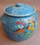 Antique Handmade Blue W Painted Flower Clay Pot Lidded With Lid & Handles S Primitives photo 9