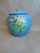 Antique Handmade Blue W Painted Flower Clay Pot Lidded With Lid & Handles S Primitives photo 11