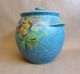 Antique Handmade Blue W Painted Flower Clay Pot Lidded With Lid & Handles S Primitives photo 1