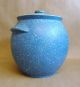 Antique Handmade Blue W Painted Flower Clay Pot Lidded With Lid & Handles S Primitives photo 2
