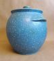 Antique Handmade Blue W Painted Flower Clay Pot Lidded With Lid & Handles S Primitives photo 3