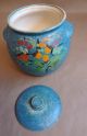 Antique Handmade Blue W Painted Flower Clay Pot Lidded With Lid & Handles S Primitives photo 6